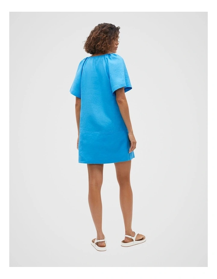 Linen V Neck Flutter Sleeve Mini Dress in Amalfi image 2