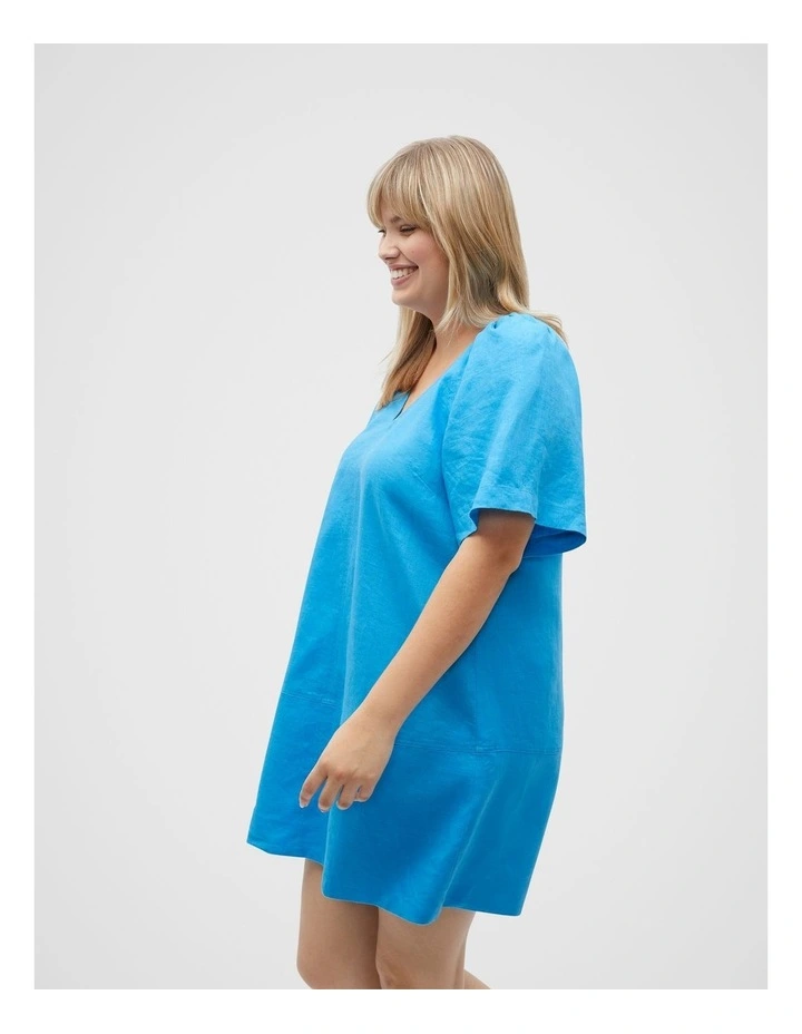 Linen V Neck Flutter Sleeve Mini Dress in Amalfi image 5