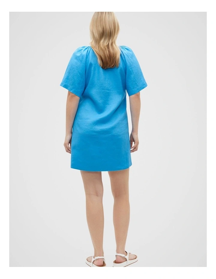 Linen V Neck Flutter Sleeve Mini Dress in Amalfi image 6