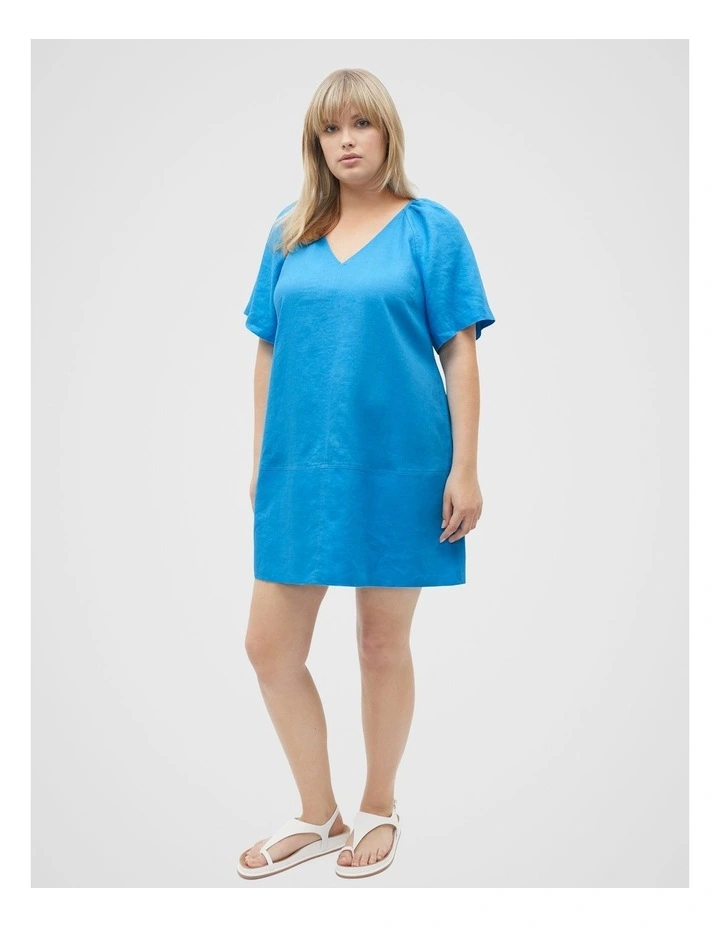 Linen V Neck Flutter Sleeve Mini Dress in Amalfi image 7