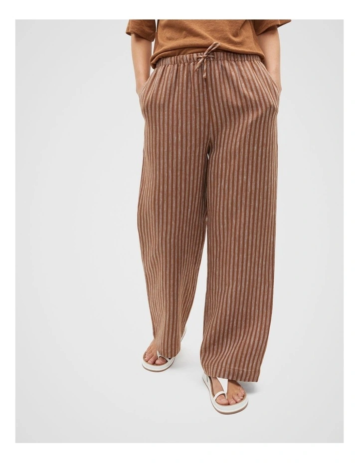Core Linen Wide Leg Tie Pant in Cinnamon Spice Stripe image 1