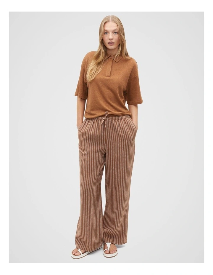Core Linen Wide Leg Tie Pant in Cinnamon Spice Stripe image 3