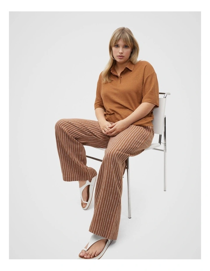 Core Linen Wide Leg Tie Pant in Cinnamon Spice Stripe image 5