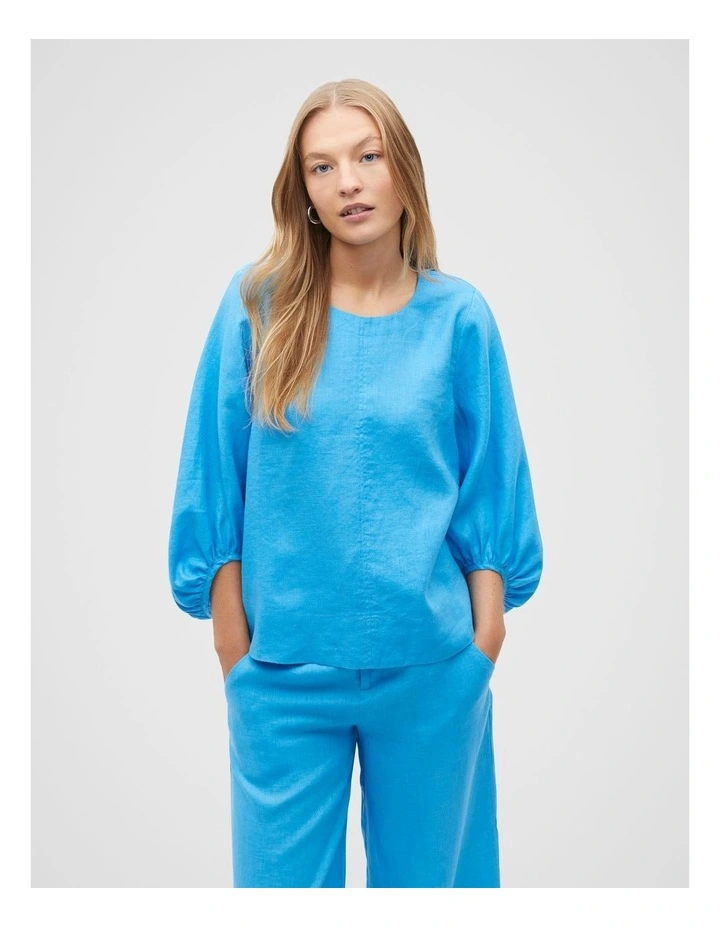 Core Linen Balloon Sleeve Top in Amalfi image 1