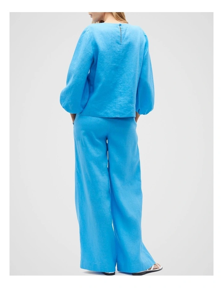 Core Linen Balloon Sleeve Top in Amalfi image 2