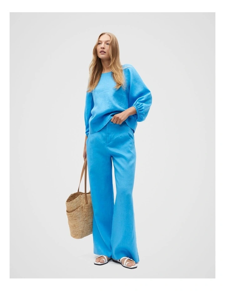 Core Linen Balloon Sleeve Top in Amalfi image 4