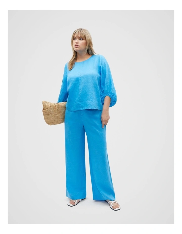 Core Linen Balloon Sleeve Top in Amalfi image 7
