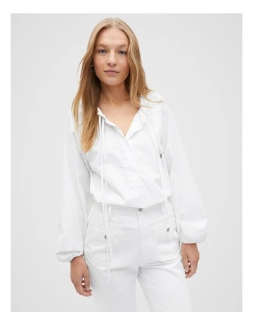 Tie Detail Poplin Blouse in Whisper White