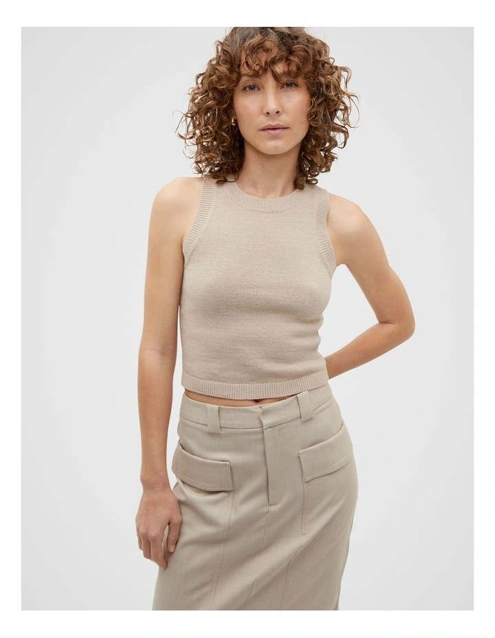 Cotton Knit Top in Beige image 1