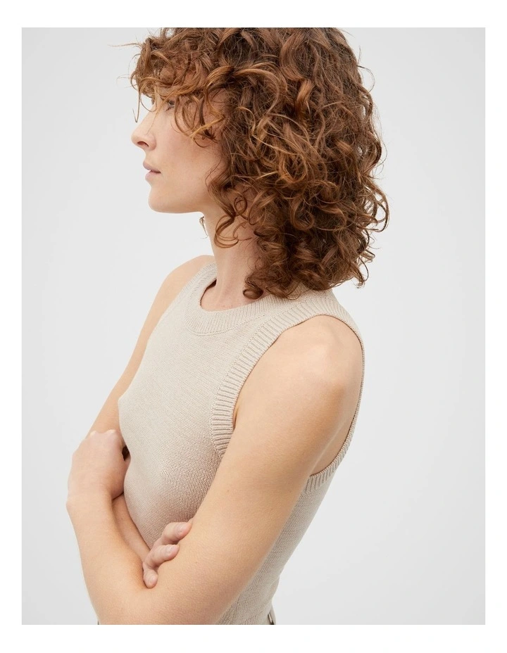 Cotton Knit Top in Beige image 4