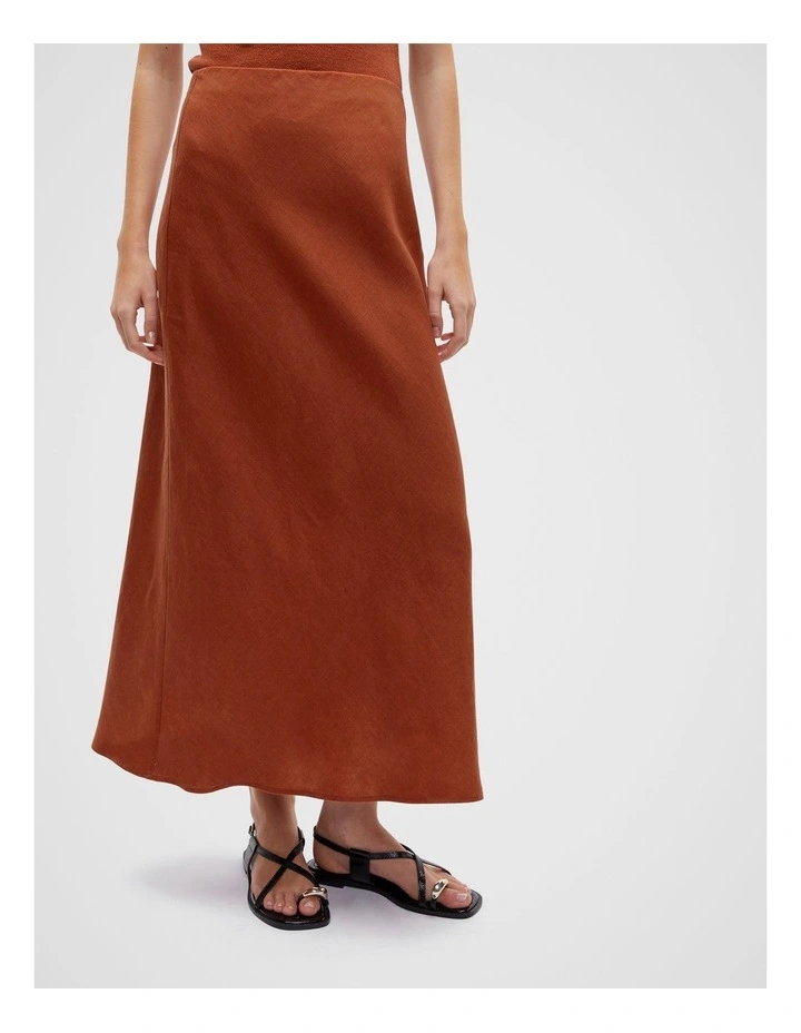 Core Linen Skirt in Brown image 1