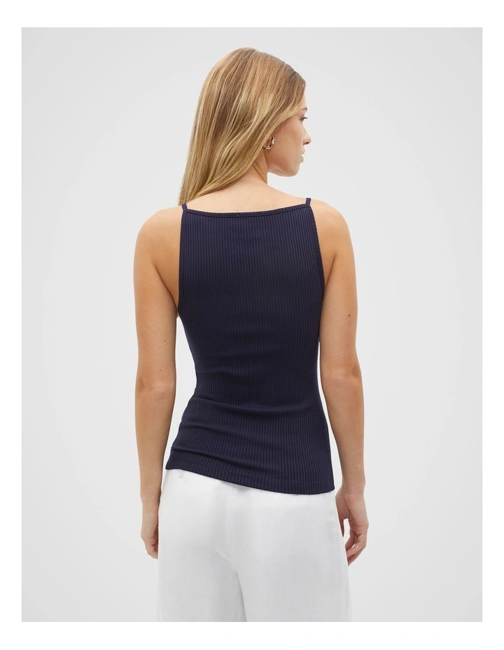 Square Neck Rib Tank in Blue image 2