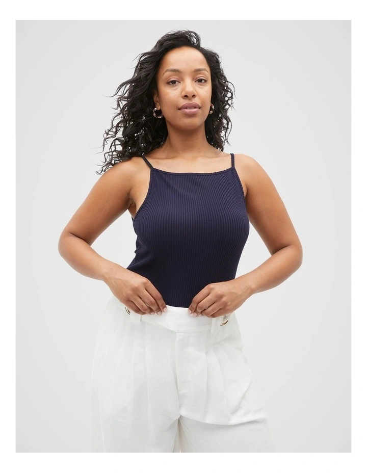 Square Neck Rib Tank in Blue image 5