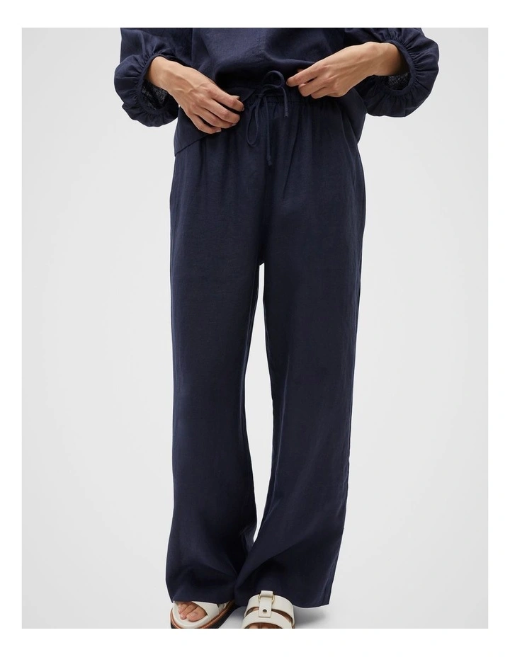 Core Linen Wide Leg Tie Pant in Midnight Sky image 1