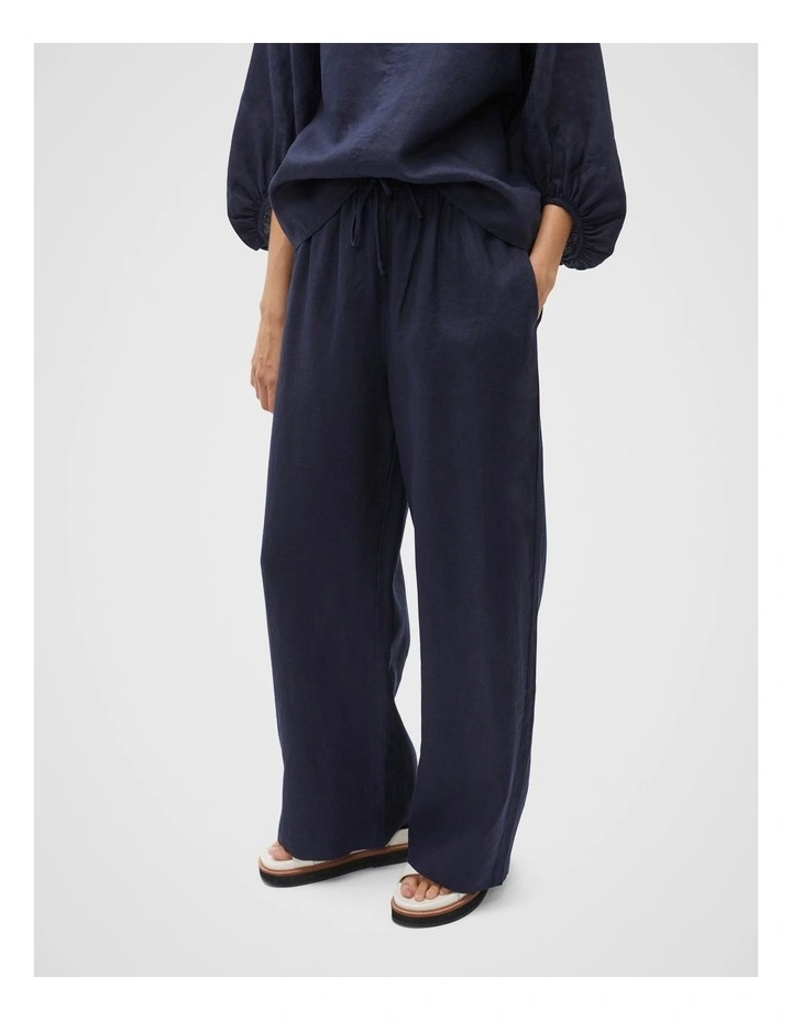 Core Linen Wide Leg Tie Pant in Midnight Sky image 3