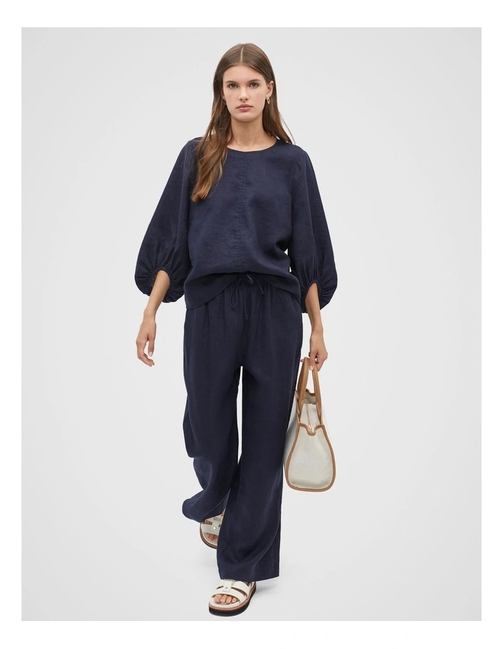Core Linen Wide Leg Tie Pant in Midnight Sky image 4