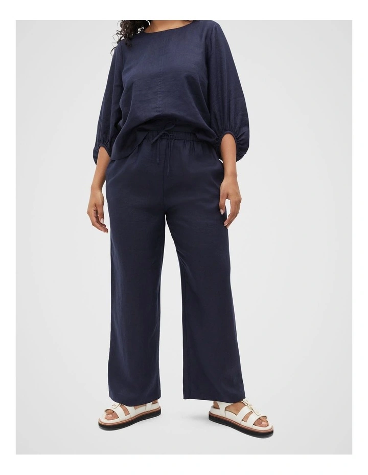 Core Linen Wide Leg Tie Pant in Midnight Sky image 5