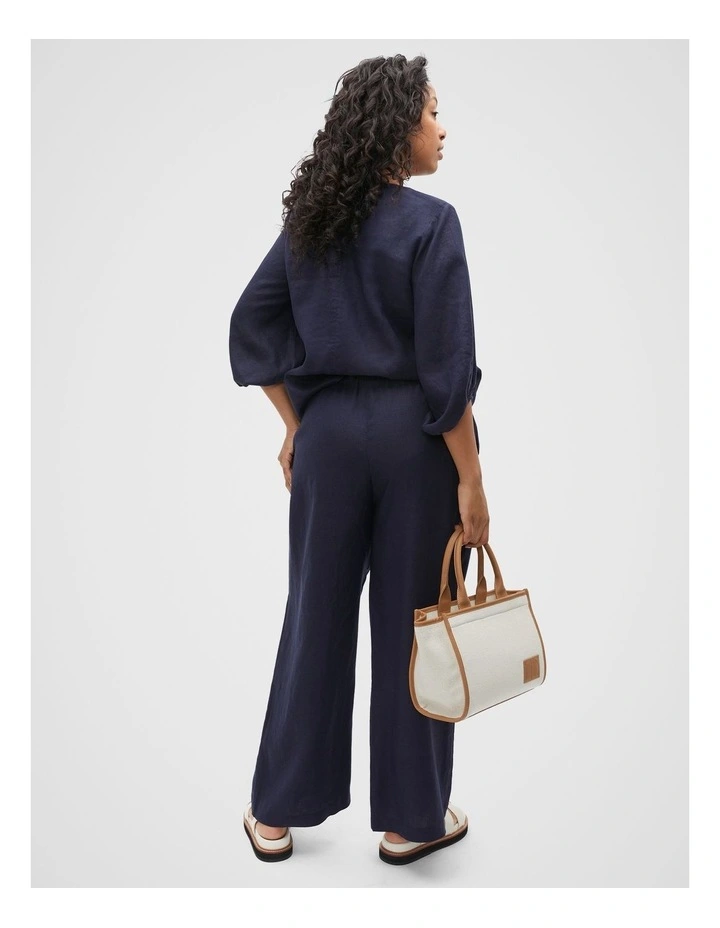 Core Linen Wide Leg Tie Pant in Midnight Sky image 6