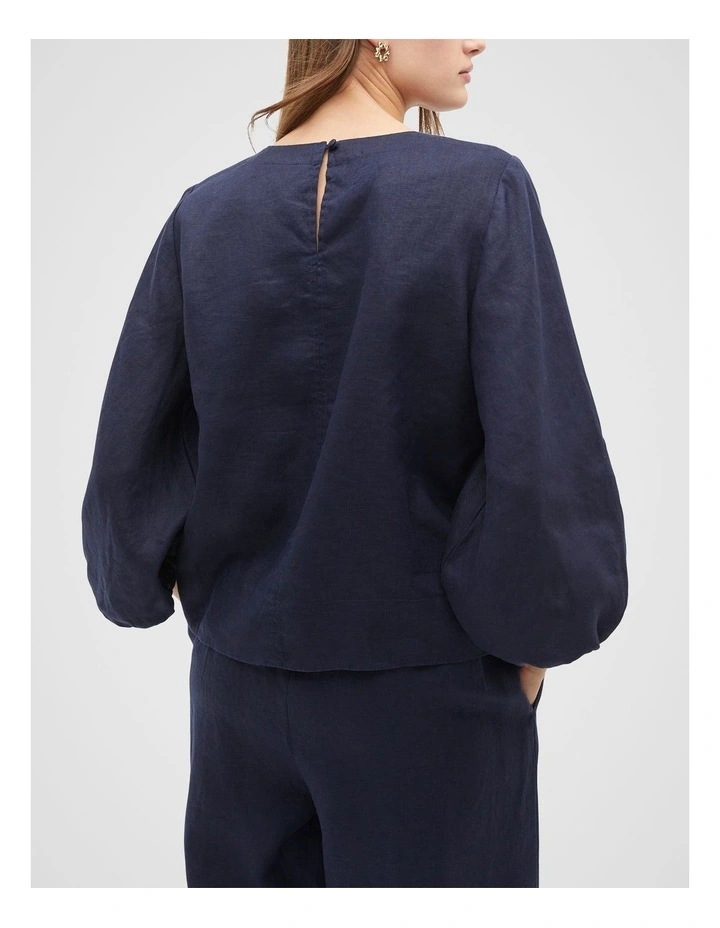 Core Linen Balloon Sleeve Top in Midnight Sky image 2