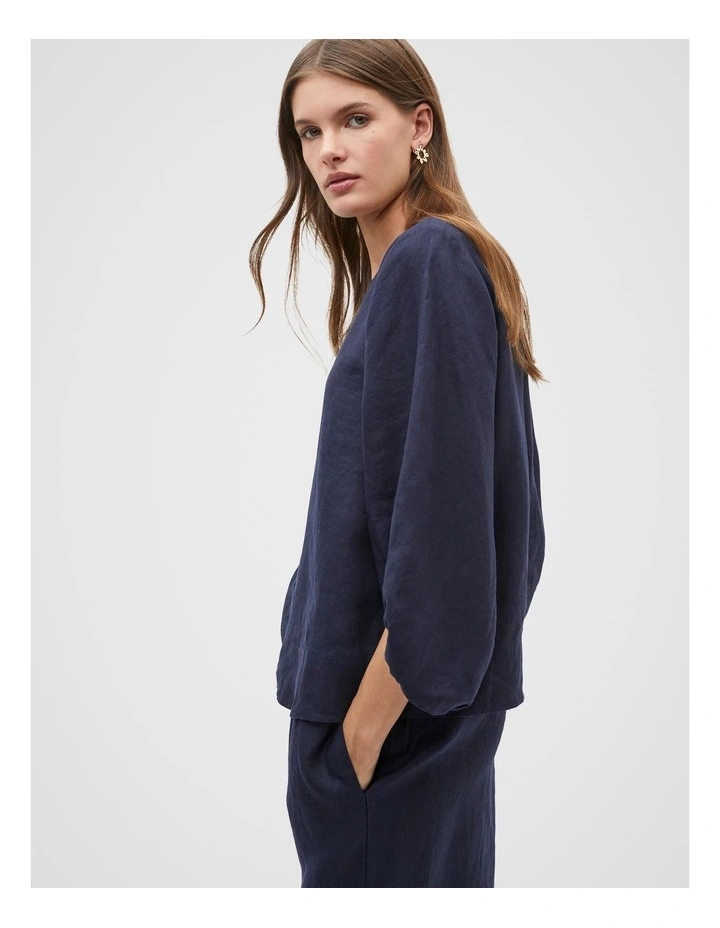Core Linen Balloon Sleeve Top in Midnight Sky image 3