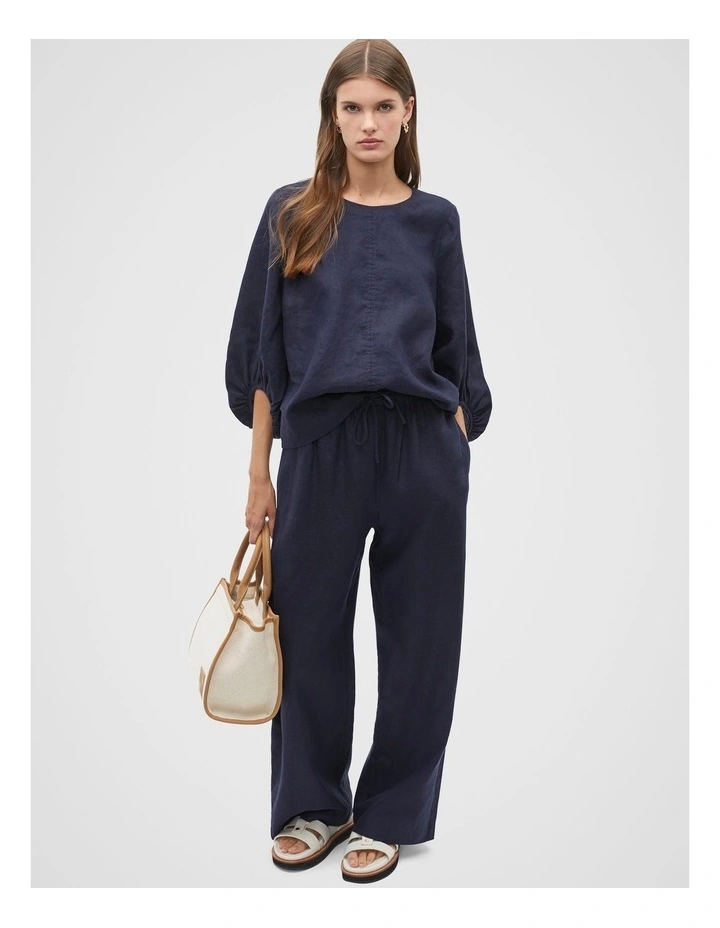 Core Linen Balloon Sleeve Top in Midnight Sky image 4
