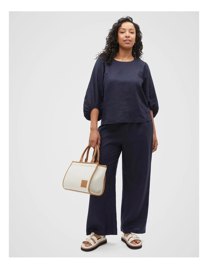 Core Linen Balloon Sleeve Top in Midnight Sky image 5