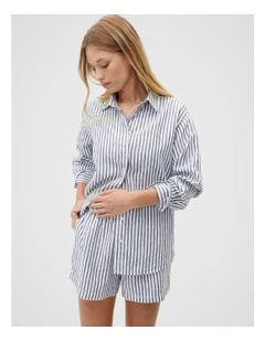 Core Linen Boyfriend Shirt in Midnight Sky Stripe