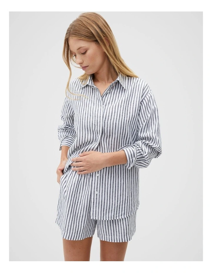 Core Linen Boyfriend Shirt in Midnight Sky Stripe image 1