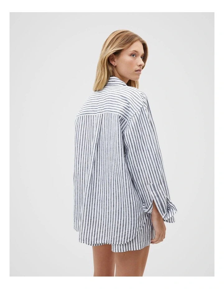 Core Linen Boyfriend Shirt in Midnight Sky Stripe image 2