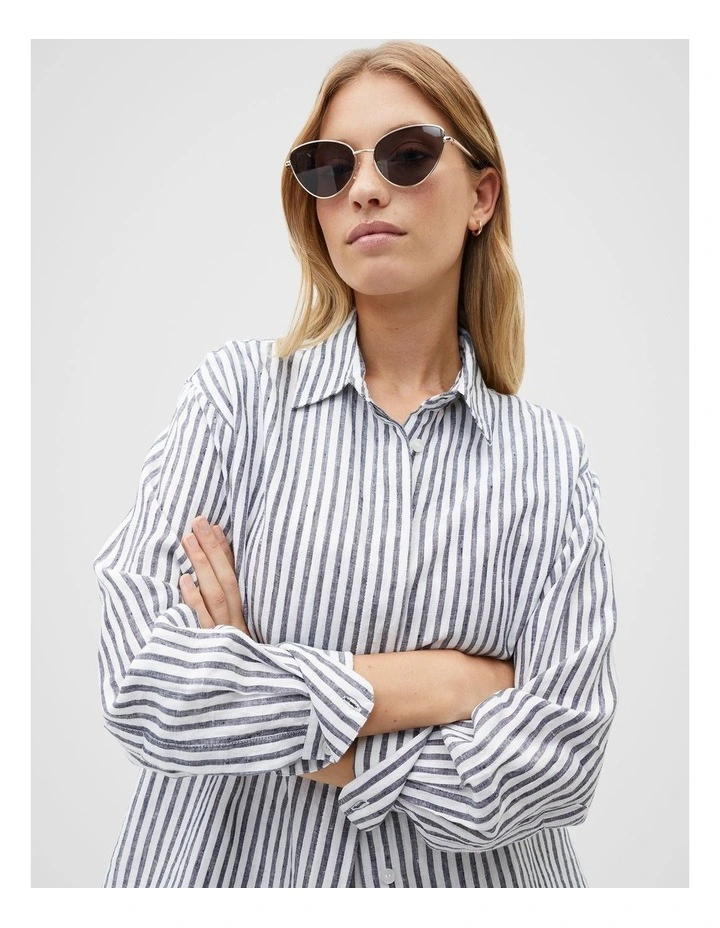 Core Linen Boyfriend Shirt in Midnight Sky Stripe image 3