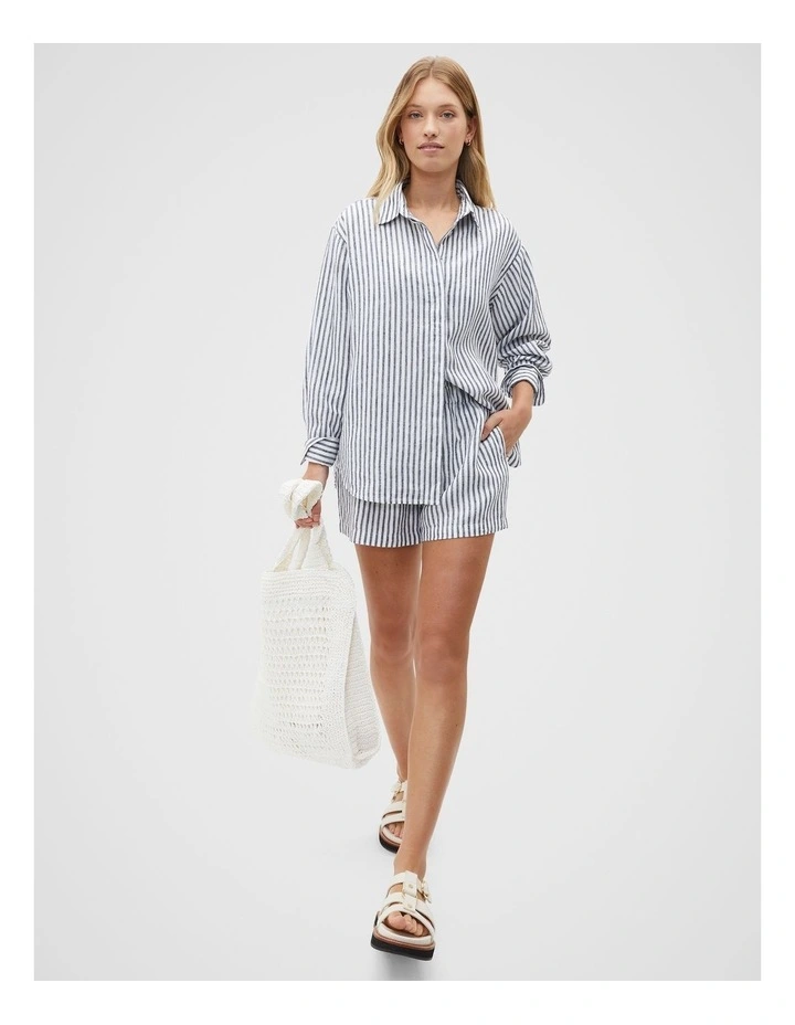 Core Linen Boyfriend Shirt in Midnight Sky Stripe image 4
