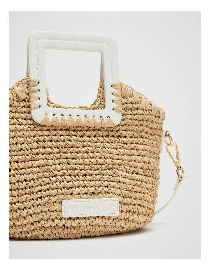 Mini Raffia Crossbody Bag in Beige image 4