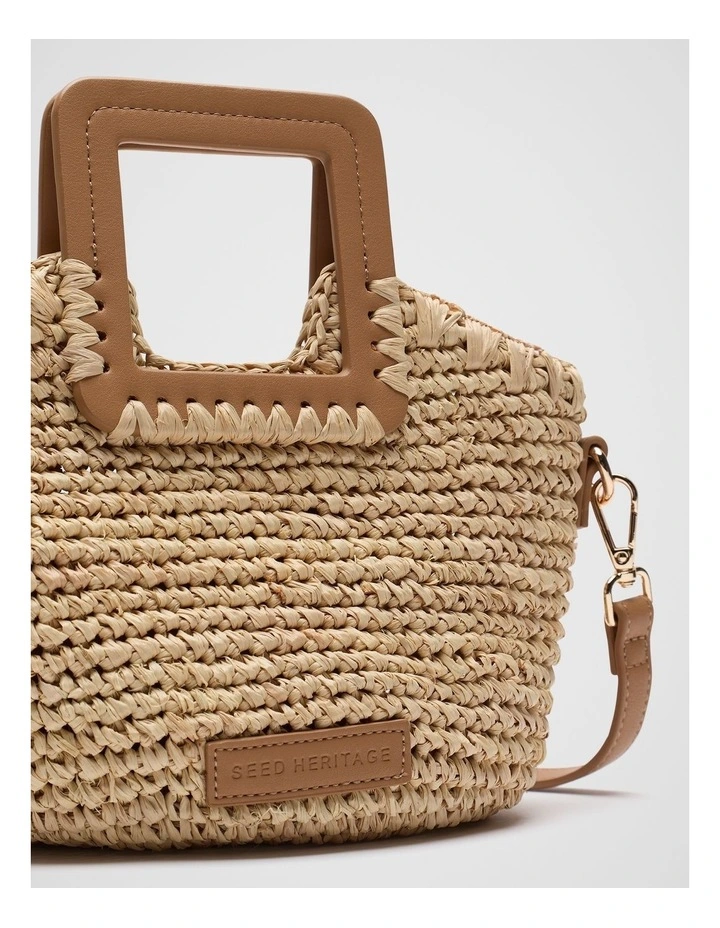 Mini Raffia Crossbody Bag in Caramel image 3