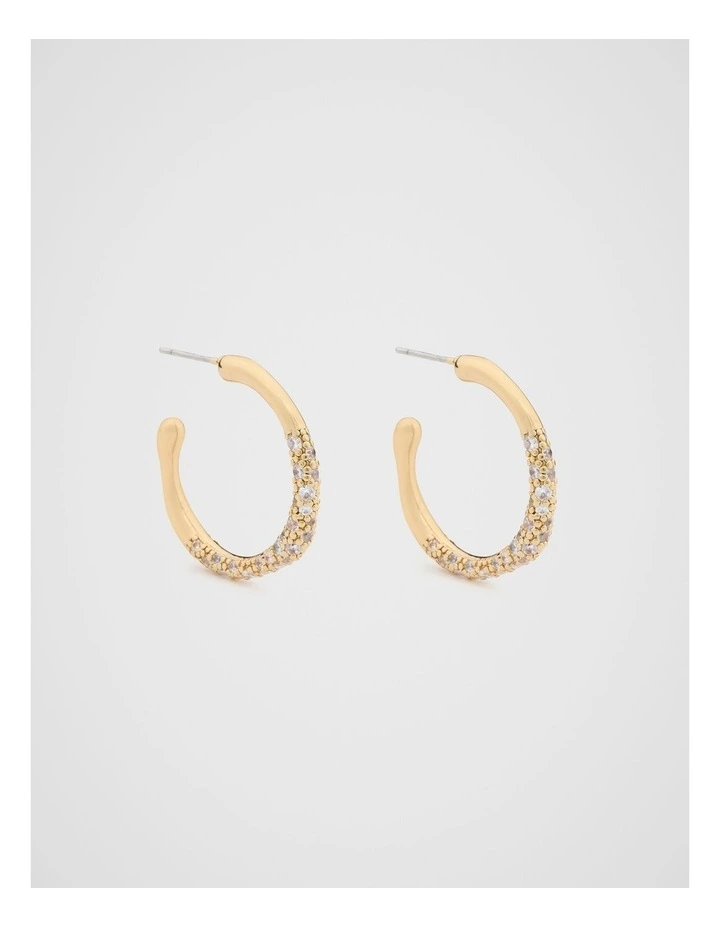 Pave Organic Hoops Earrings Gold image 1