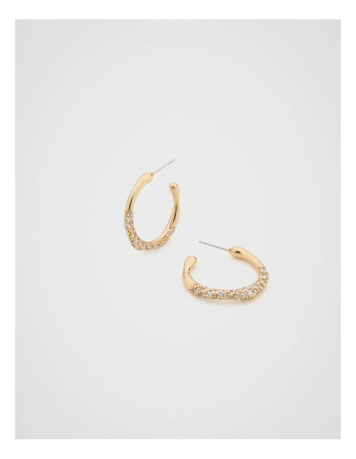 Pave Organic Hoops Earrings Gold image 3