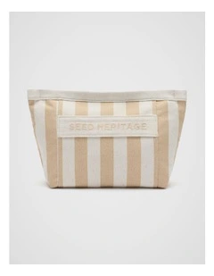 Large Logo Stripe Make Up Bag in Nougat