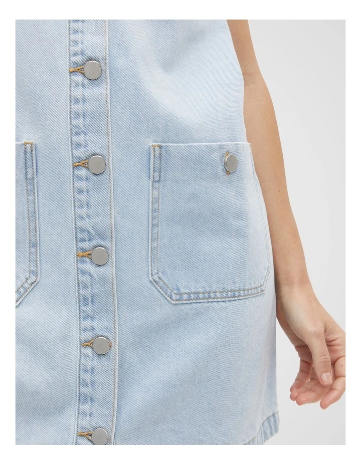 Denim Button Down Mini Shift Dress in Glacier Denim image 4
