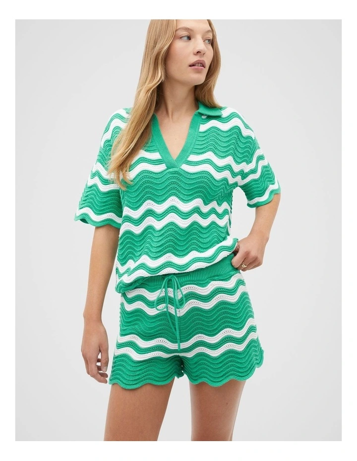 Crochet Boxy Polo in Deep Emerald image 1