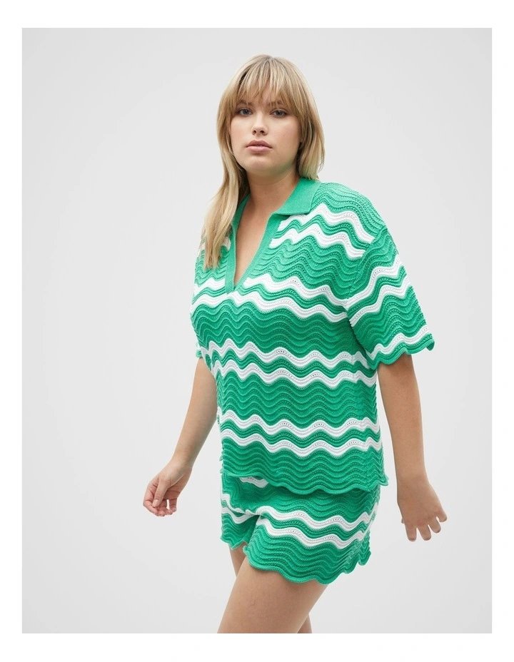 Crochet Boxy Polo in Deep Emerald image 5
