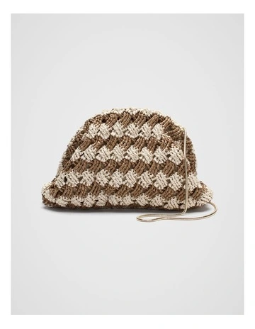 Straw Woven Clutch in Cinnamon Spice Stripe
