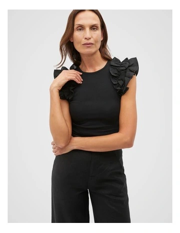 Voile Ruffle Tee in Black