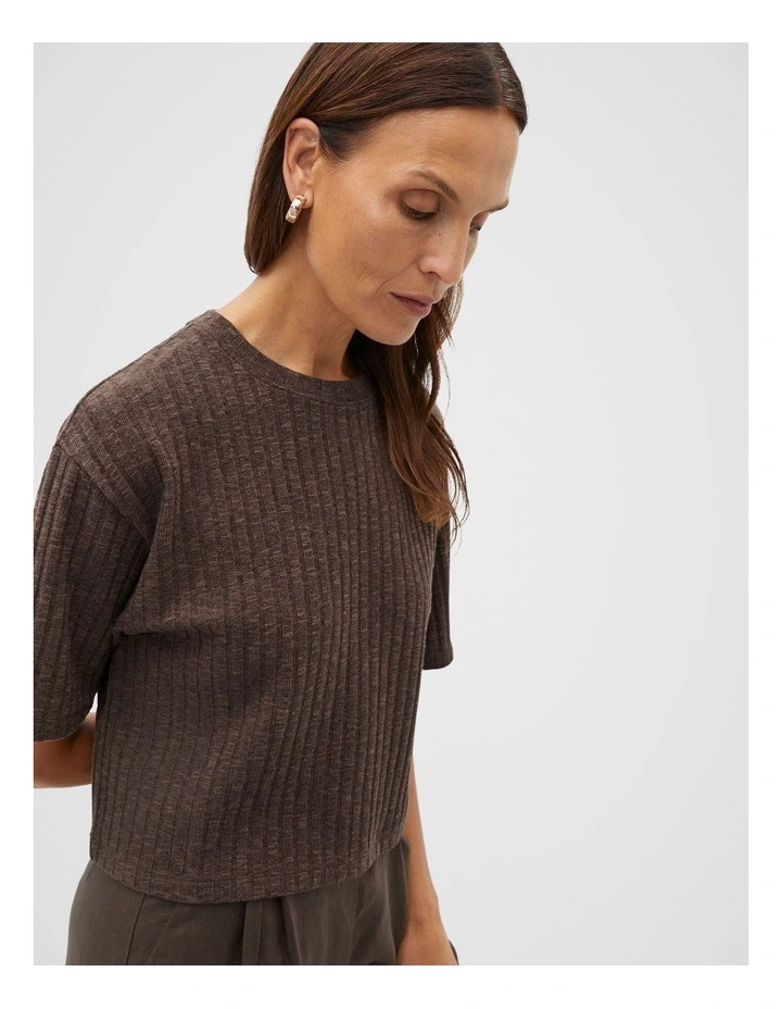 Textured Rib Boxy Tee in Dark Espresso Twist image 4