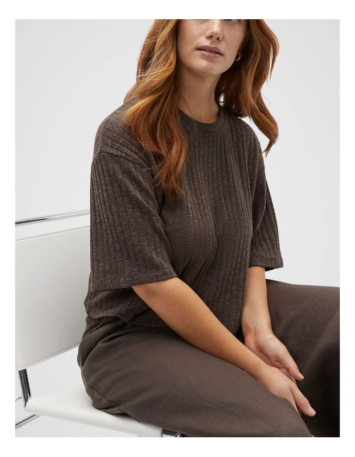 Textured Rib Boxy Tee in Dark Espresso Twist image 5