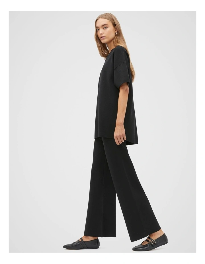 Crepe Knit Wide Leg Pant in Black image 2