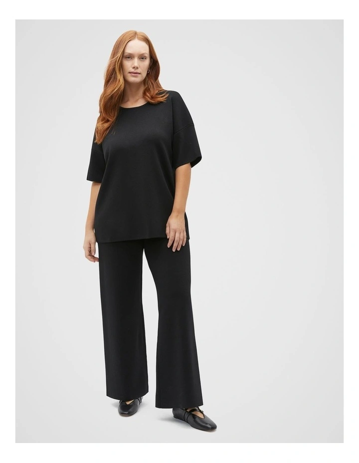 Crepe Knit Wide Leg Pant in Black image 4