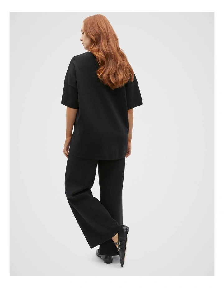 Crepe Knit Wide Leg Pant in Black image 6