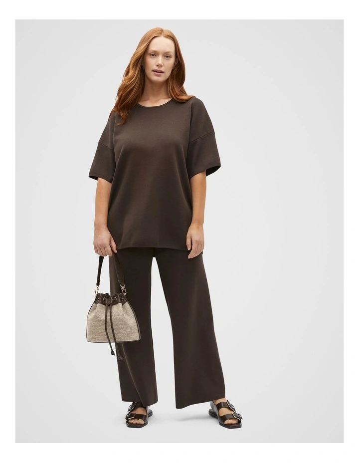 Crepe Knit Wide Leg Pant in Dark Espresso image 3
