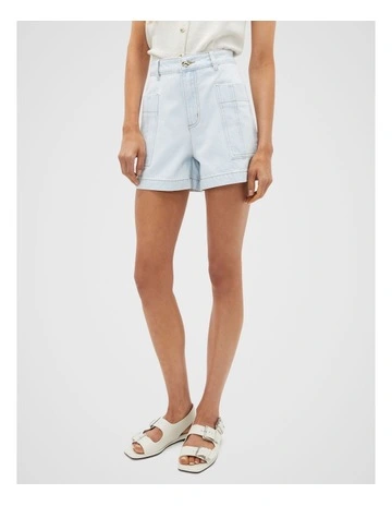 Denim Patch Pocket Short in Stone Blue Wash