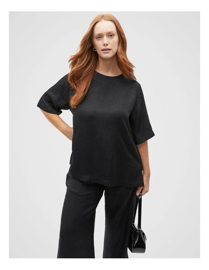 Textured Satin Top in Black image 5