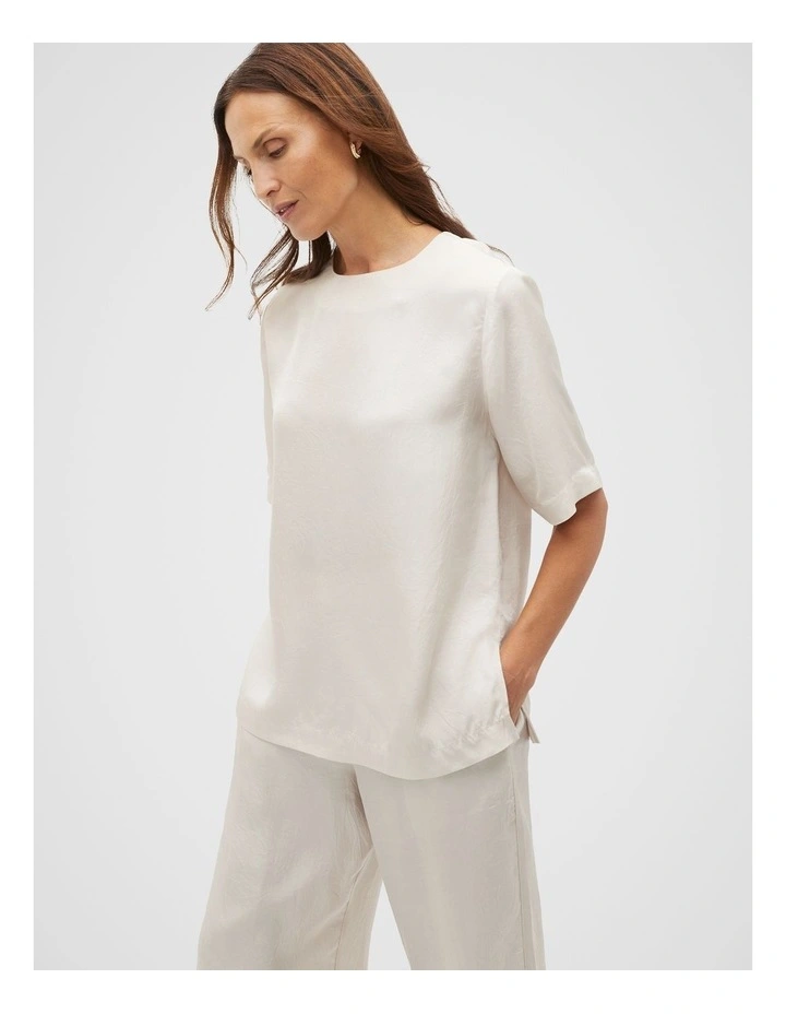 Textured Satin Top in Cream image 1